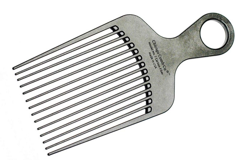 Chicago Comb No. 7 Carbon Fiber + Horween Dublin Black leather sheath, Made in USA, Detangling Pick & Lift Comb, Men & Women, Long, Curly & Thick Hair, Big Beards & Afros, Anti-Static, 6" (15 cm) Long - Image 3